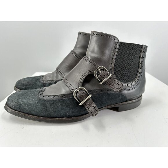 Dolce And Gabbana Double Monk Strap Distressed Suede & Leather Boots Size 11.5-U - Picture 6 of 16
